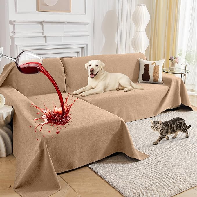 Deep Dream Sectional Couch Covers, 2 Pieces 100% Waterproof L Shaped Sofa Cover, Non Slip Couch Cover for Dogs Cats Washable, Pet Friendly Sofa Slipcovers Furniture Protector (X-Large, Brown)