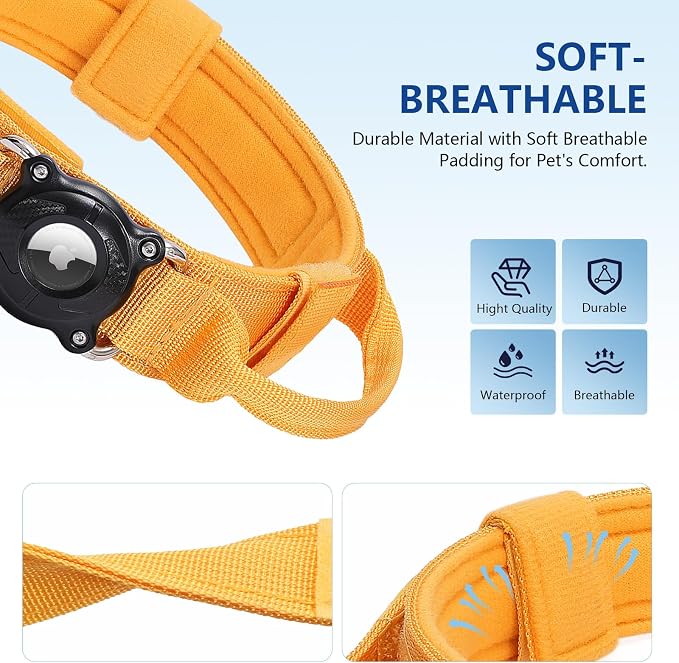 Tactical Dog Collar with QR Code & AirTag Holder, Military Adjustable Durable Reflective Dog Collar for Large Medium Dogs, Built-in Control Handle and Metal Buckle, 2026 New (Yellow-XL)