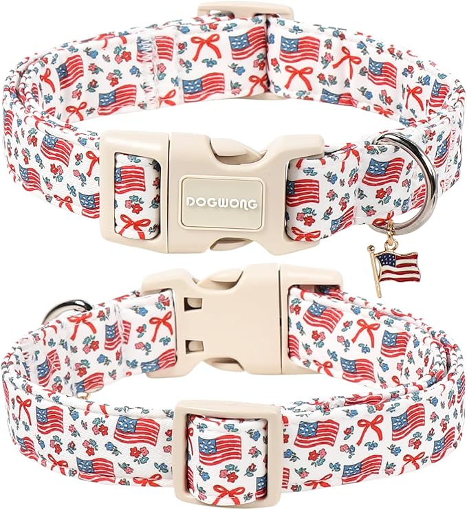 DOGWONG 4th of July Dog Collar, American Flag Dog Collar with Plastic Buckle,Patriotic Dogs Collars for Small Medium Dogs, Neck 11-16 inches
