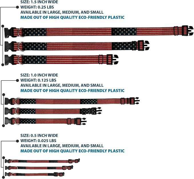 Buckle-Down Plastic Clip Collar - Vintage US Flag Stretch - 1" Wide - Fits 11-17" Neck - Medium