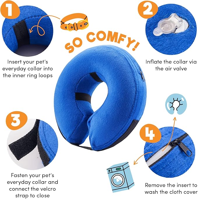 BENCMATE Inflatable Dog Cone Collar Alternative, Soft Dog Cone for Small Medium Large Dogs and Cats, Neck Recovery ECollar Donut Collar After Surgery (Large+, Flag)