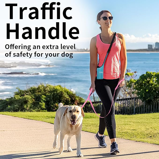 Reflective Dog Leash with Double Handle, Dog Leash 4 FT Long, Supports Medium and Large Dogs, Heavy Duty for Walking, Running, and Training, Rose Red