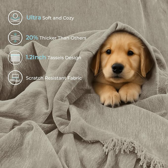 CAPALOCA Sectional Couch Covers, 2 Pieces Chenille Sofa Cover L Shaped Couch Cover Blanket for Dogs Washable Sofa Slipcovers Pet Furniture Protector (XXX-Large: 71" x 118" + 91" x 134", Smoked Tan)