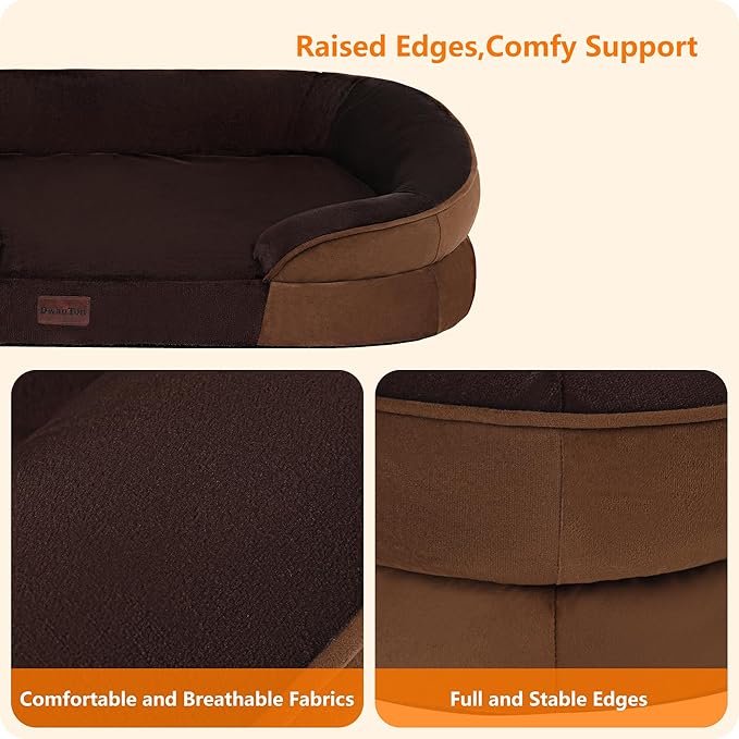 Dwanton Orthopedic Dog Bed for Medium Dogs with Gel Memory Foam, Waterproof Dog Sofa, Washable Pet Bed with Four Sided Bolster Cushion, Removable Cover & Non-Slip Bottom, 36", Brown