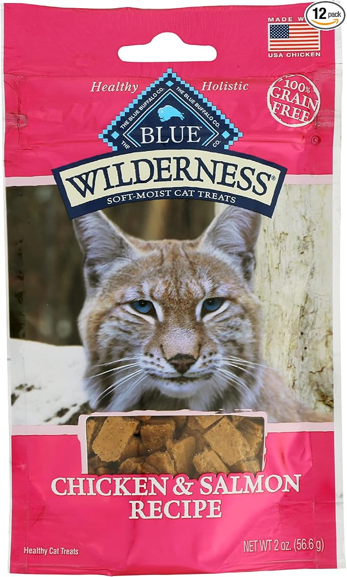 Blue Buffalo Wilderness Soft-Moist Cat Treats, Chicken & Salmon, 100% Grain Free, Corn Free, Wheat Free, Soy Free, 2 Ounce (Pack of 12)