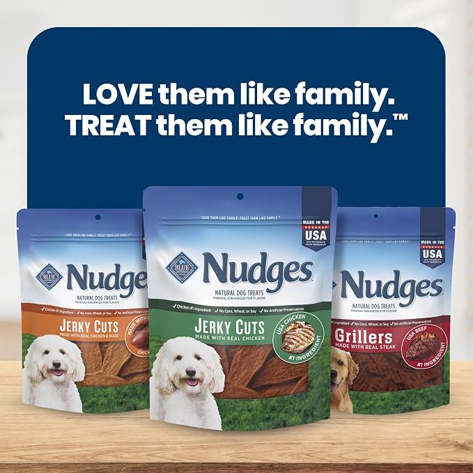 Blue Buffalo Nudges Jerky Cuts Dog Treats, Made in the USA with Natural Ingredients, Chicken, 10-oz Bag
