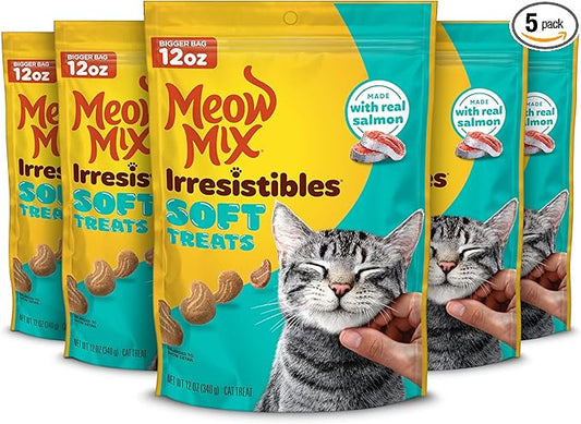 Meow Mix Irresistibles Soft Cat Treats Made With Real Salmon, 12 Oz. Pouch (Pack of 5)