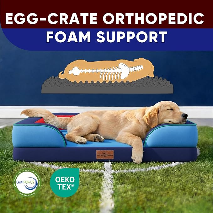 Comfort Expression Orthopedic Dog Bed for Extra Large Dogs 42x30 Inch, Waterproof Egg Crate Foam XL Pet Bed with Bolsters, Dog Couch with Washable Cover & Non-Slip Bottom, Philadelphia