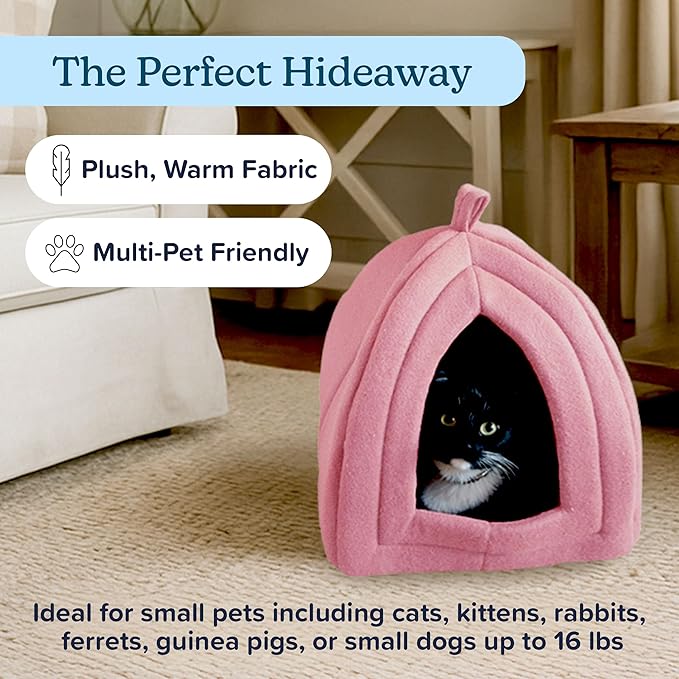 Cat House - Indoor Bed with Removable Foam Cushion - Pet Tent for Puppies, Rabbits, Guinea Pigs, Hedgehogs, and Other Small Animals by PETMAKER (Pink)