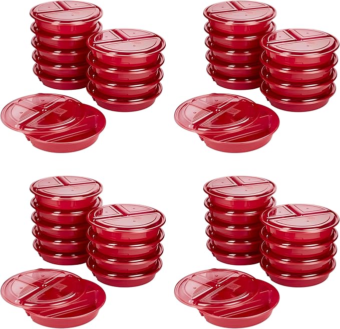 GoodCook Meal Prep Containers Set Microwave & Dishwasher-Safe Round Food Organizers with Labeled Compartments BPA-Free Food Storage Set with Snap Shut Lids Portion Control, 10-Pieces, Red (Pack of 4)