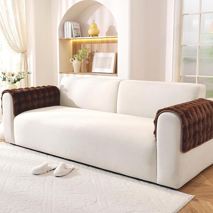 Waterproof Dog Bed Cover Non Slip Couch Covers for Dogs Washable Soft Faux Fur Sofa Cover Couch Covers for 3 Cushion Couch Sofa Pet Friendly (Brown, 24" x 24" 2 Pack)