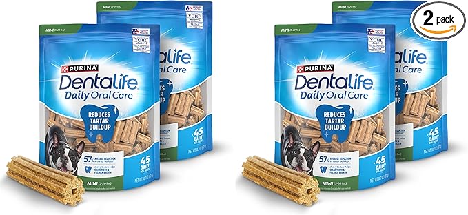 Dentalife Daily Oral Care Dog Treats for Small Dogs 5-20 lbs.,Chewy Dental Treat to Freshen Breath and Fight Tartar,Chicken Flavor,14.7 oz. Each,45 Chews each/90 Chews-45 ct. Pouch,(Pack of 2)