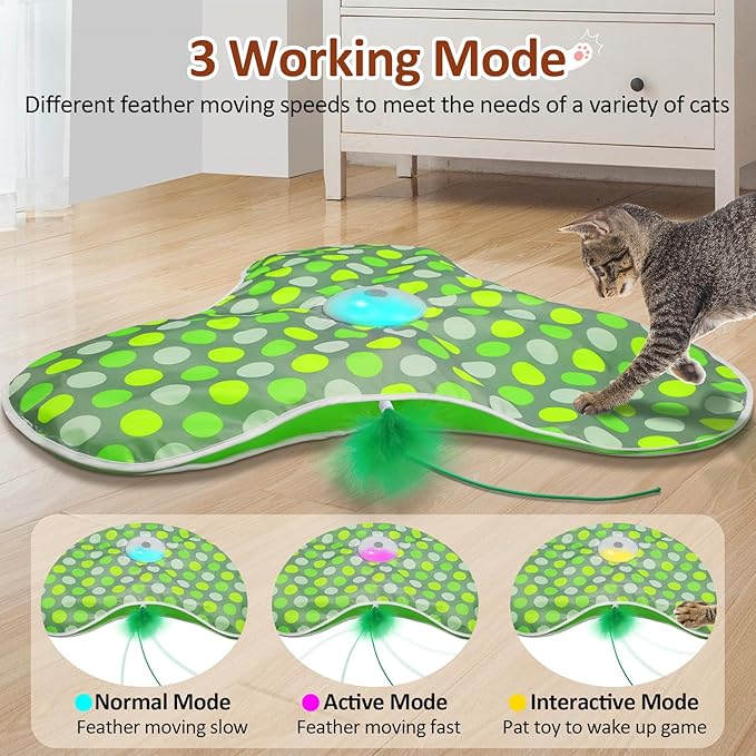 Sofolor Interactive Cat Toy, Automatic Cat Toys for Indoor Cats, Hide and Seek Cat Toy with Motion Activated, Moving Feather, Chirping, USB Rechargeable