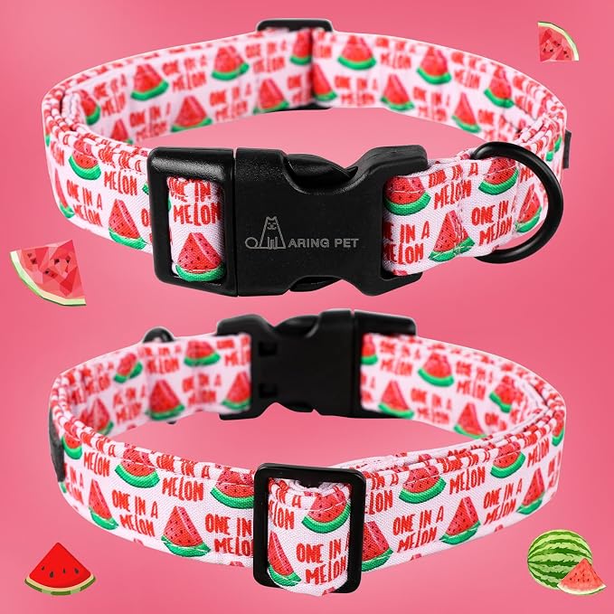 ARING PET Summer Dog Collar-Cute Watermelon Dog Collar for Medium Dogs, Adjustable Soft Cotton Girl Dog Collars for Small Medium Large Dogs, Medium