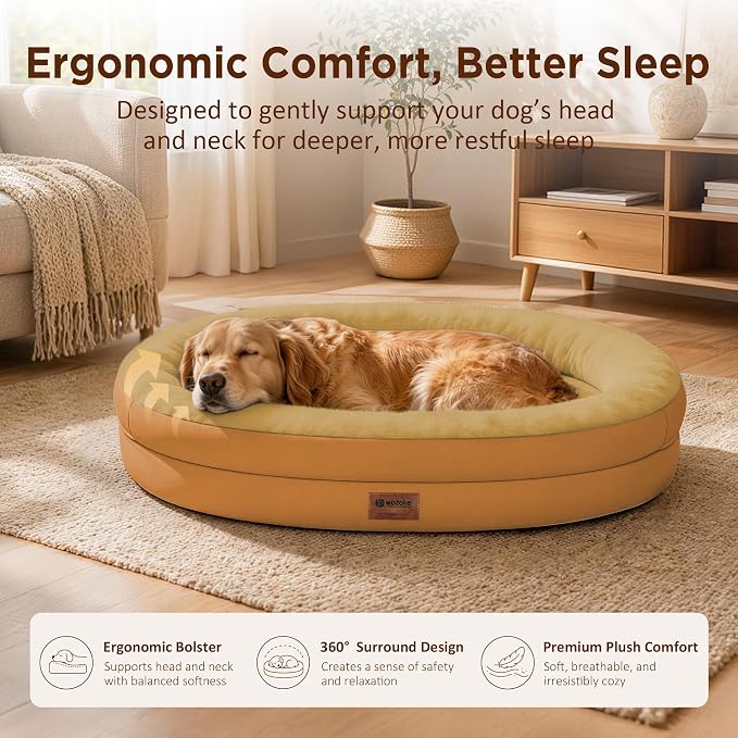 Orthopedic Dog Bed for Extra Large Dogs, XL Waterproof Dog Bed with Bolsters, Supportive Egg Crate Foam Pet Couch Bed with Removable Washable Cover & Non-Slip Bottom, Orange