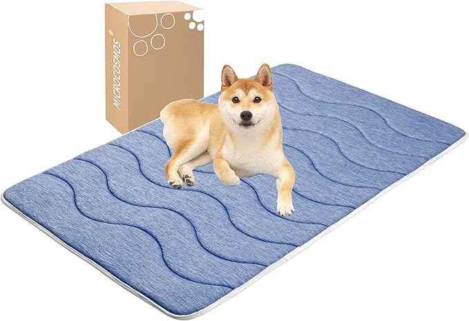 MICROCOSMOS 0.8" Thick Cooling Dog Foam Pad & Summer Pet Sleeping Mat, Machine Washable, Materials Safe, Portable Flat Pet Bed for Dogs.(Navy Blue, 48" x 30")