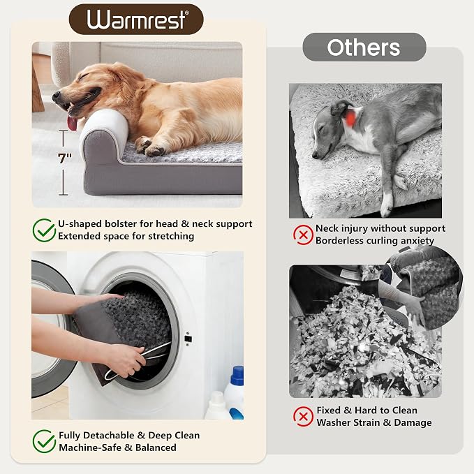 Large Dog Beds Large Sized Dogs 45x35x7 Inch, Orthopedic XXL XL Dog Bed for Medium Size Dogs, Big Waterproof Couch Sofa with Removable Washable Cover for Pet, Light Grey