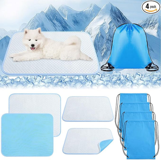 Chunful 4 Pack Pet Cooling Mat, 26 x 20 Inches Dog Cooling Pad for Summer, Ice Silk Self-Cooling Mat, Portable Washable Non-Slip Dog and Cat Pad for Indoor, Outdoor, Car Seats, Trips, up to 25 Lbs