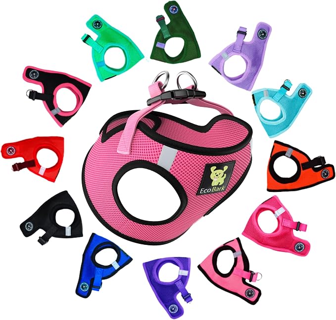 EcoBark Premium Teacup Dog Harness - Luxury Soft Tiny and Toy Breed Harness for Puppy - Mini Step in Vest Body Halter Under 5 lbs (Bubblegum Pink, XXXS)