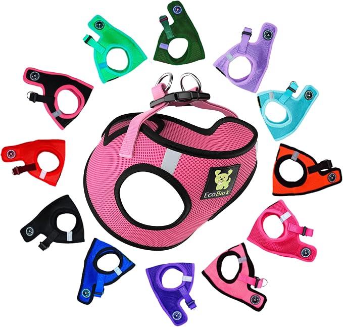 EcoBark XXS Dog Harness - Step in Teacup Dog Harnesses for XXS, XS, and Small Dogs - Reflective and Adjustable Mini Body Halter Vest -Tiny Soft Mesh Toy Breed Harness (Bubblegum Pink, XXS)
