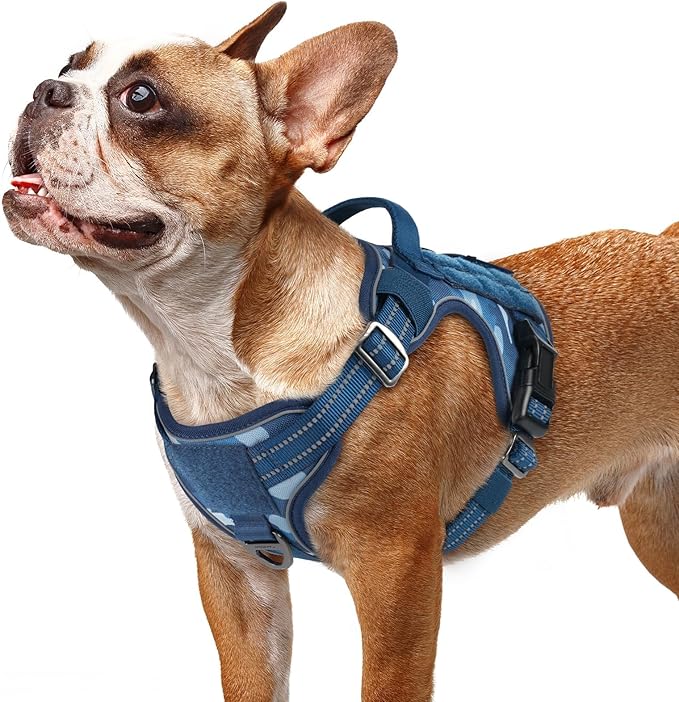 rabbitgoo Dog Harness for Small Dogs No Pull, Tactical Service Pet Vest with Molle and Control Handle, Adjustable and Reflective Military Harness for Easy Walking and Training, Blue Camo, S