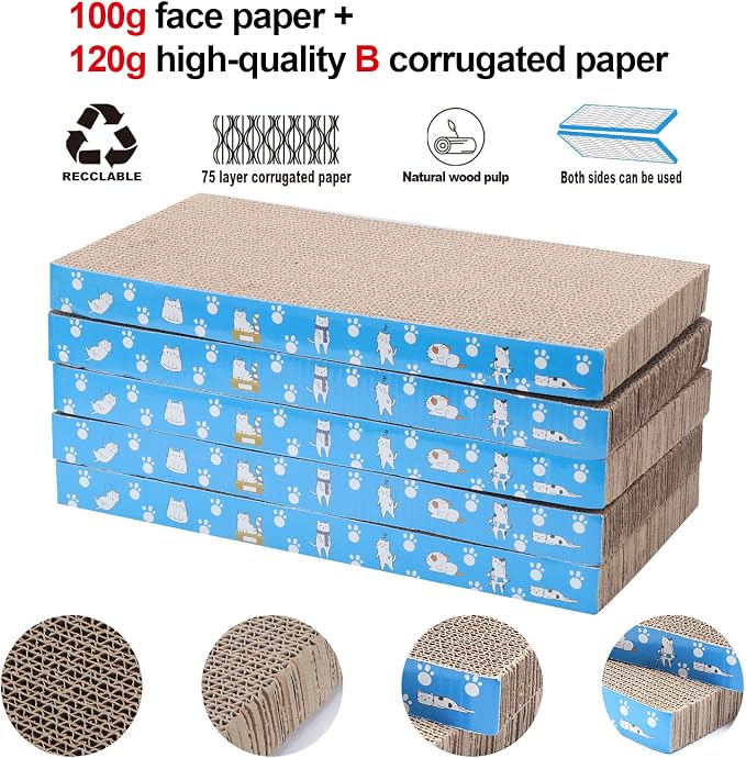 5 Packs in 1 Cat Scratch Pad, Cat Scratcher Cardboard,Reversible,Durable Recyclable Cardboard, Premium Scratch, Suitable for Cats to Rest, Grind Claws and Play