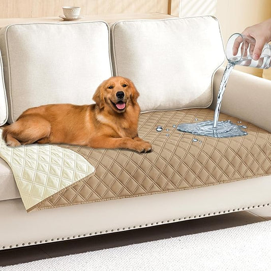 Smiry Waterproof Dog Bed Cover Pet Blanket, Soft Washable Dog Blanket for Furniture Bed Couch Sofa Reversible, Checkered (30"x70", Camel/Beige)