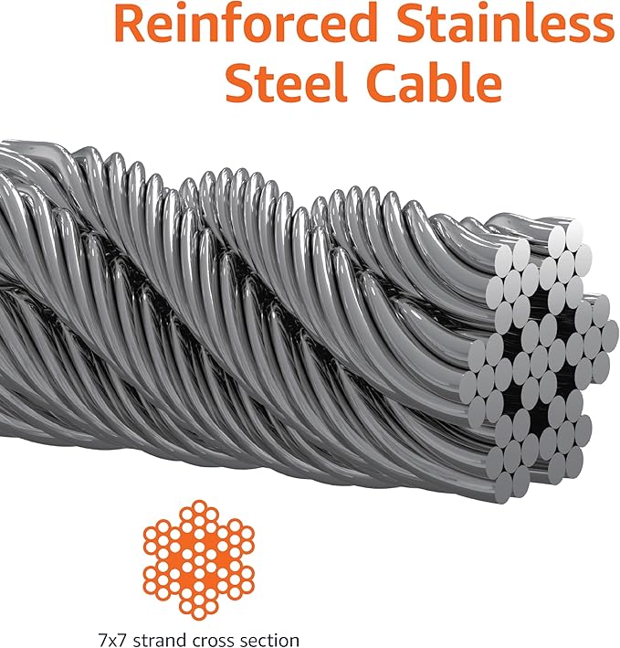 Amazon Basics Rust-Free Steel Wire Tie-Out Cable for Large Dogs up to 90 lbs, Dog Leash Run Tether, 25 feet, White