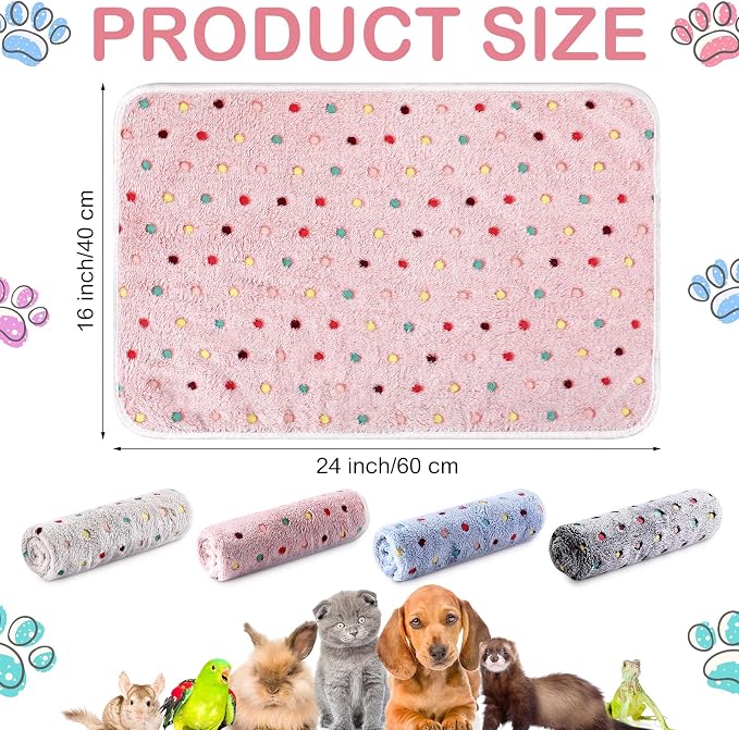 Reginary 4 Pcs Waterproof Guinea Pig Blankets Washable Small Animal Fleece Bedding Absorbent Guinea Pig Cage Liners Reusable Training Pee Pad Pet Sleep Mat for Hamster(Colorful Dot,24 x 16 Inch)
