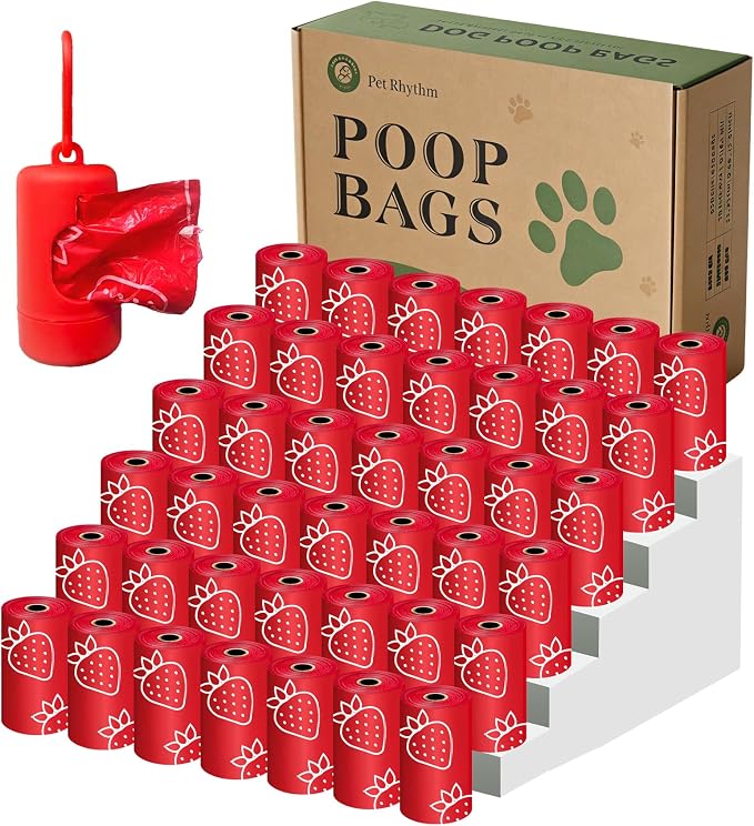 Dog Poop Bags Rolls with Dispenser, 630 count 13" x 9" Leak-Proof poop Bags, Thick & Durable Dog poop Bags with Light Strawberry Scent, Easy Tear-Off, Fits Standard Dispensers, Plant-Based Material
