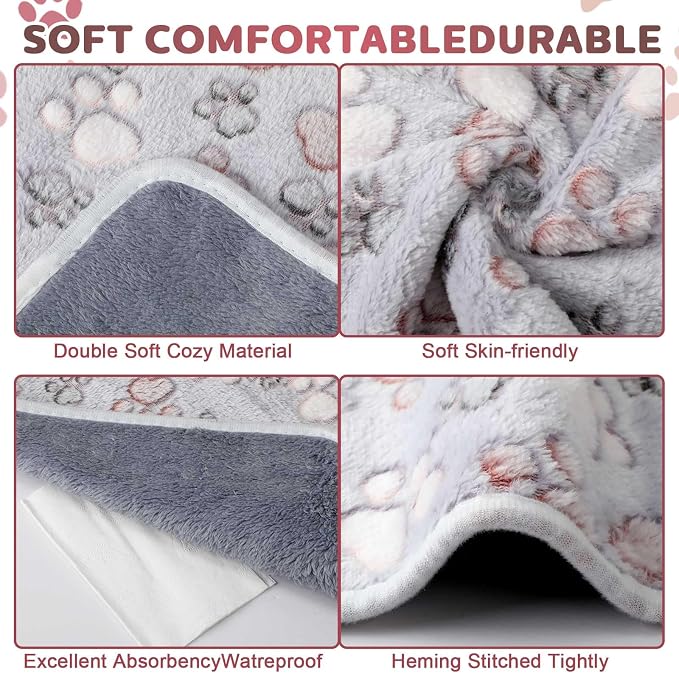 Reginary 4 Pcs Waterproof Guinea Pig Blankets Washable Small Animal Fleece Bedding Absorbent Guinea Pig Cage Liners Reusable Training Pee Pad Pet Sleep Mat for Hamster(Adorable Paw,24 x 16 Inch)