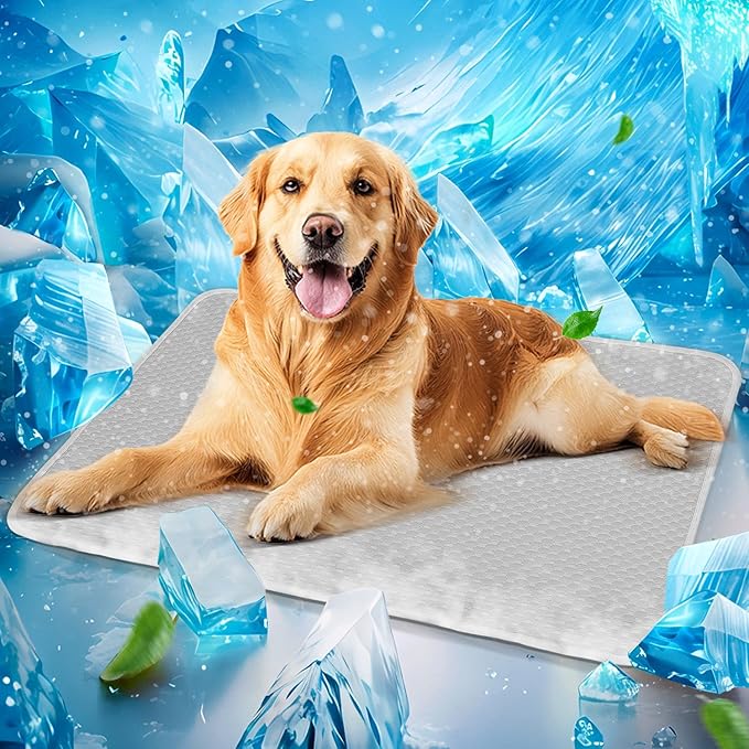 Mora Pets Dog Cooling Mat Instant Self Cooling Pad for Dogs & Cats Breathable Washable Summer Pet Cool Mat Indoor Outdoor, Puppy Cold Blanket for Floor Crate Car Travel Use Medium 36'' x 27'' Grey