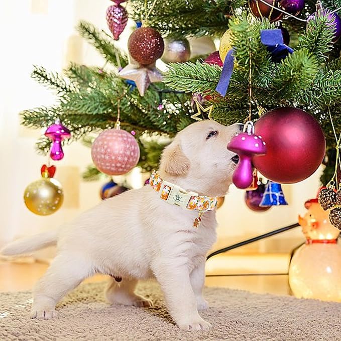 Elegant little tail Christmas Dog Collar - Pink Gingerbread Man Print Cotton Soft Plastic Buckle Sturdy Puppy Collars Holiday Female or Male Adjustable Collar for X-Small Dogs