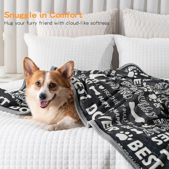 Waterproof Dog Blankets Pet Blanket, 30"x40" Cat Blanket for Indoor Cats, Soft Fluffy Sofa Car Bed Protector, Reversible Sherpa Fleece Puppy Blanket for Small Medium Dogs(Letters)