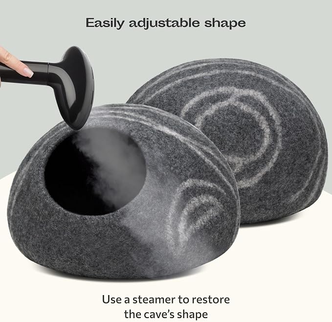 MEOWFIA Cat Cave – Premium Felt Cat Enclosure for Indoor Cats, Handmade Merino Wool (Dark Grey, Large)
