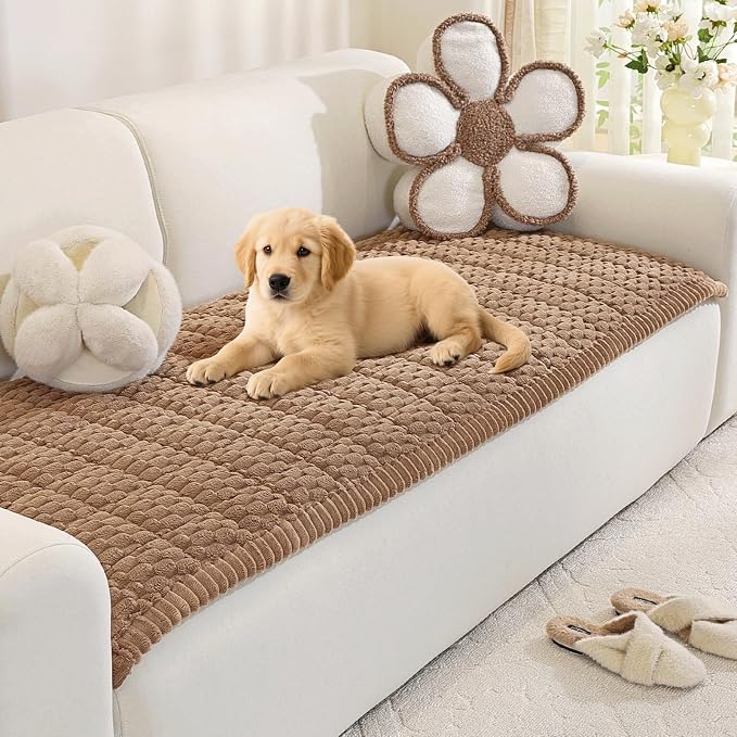 Royhom Couch Cover for Dogs Washable, Soft Thick Pet Couch Covers for Sofa, Pawcart Couch Protector Pet Friendly, Furniture Covers Dog Mat for Couches and Sofas (Brown, 27.6 x 82.7 Inch)