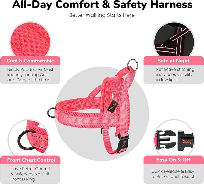 Didog No Pull Dog Harness with Breathable Mesh Padded,Reflective & Quick Fit Light Weight Dog Strap Vest Harness,Easy for Walking Training (S:Chest 18-22", Pink)