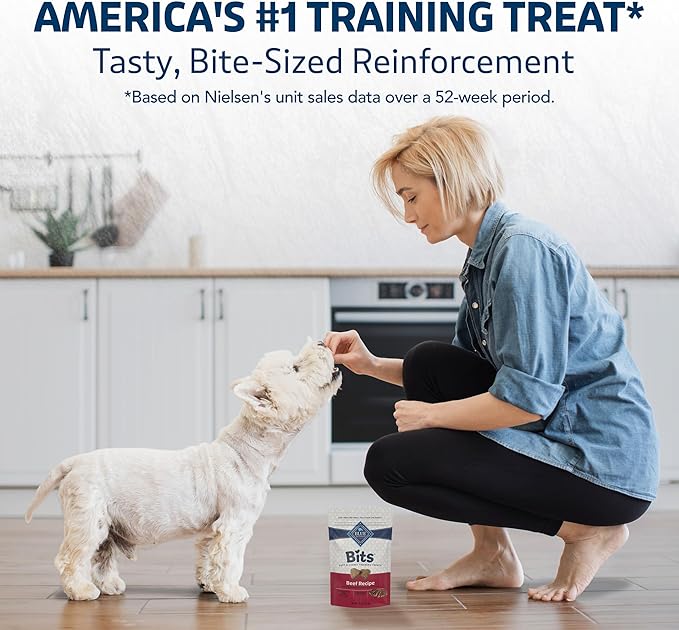 Blue Buffalo Bits Beef Soft & Chewy Dog Treats, Bite-Sized for Training, Made with Real Beef & Enhanced with DHA, Heart-Shaped Dog Treats, Made in the USA with Natural Ingredients, 19 oz.