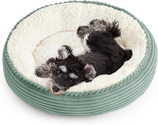 Love's cabin Round Donut Cat and Dog Cushion Bed, 24in Pet Bed for Small or Medium Dogs, Anti-Slip & Water-Resistant Bottom, Soft Durable Fabric Pet Beds, Washable Calming Cat Bed Apple Green