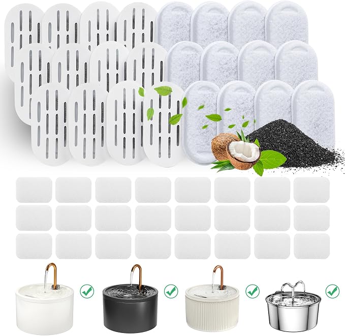 DOOOB Cat Water Fountain Filter, 48 Pack Cat Fountain Filters, Cat Fountain Replacement Filters for DOOOB Cat Water Fountain, Pet Water Fountain Filters (24 Filters & 24 Sponges)