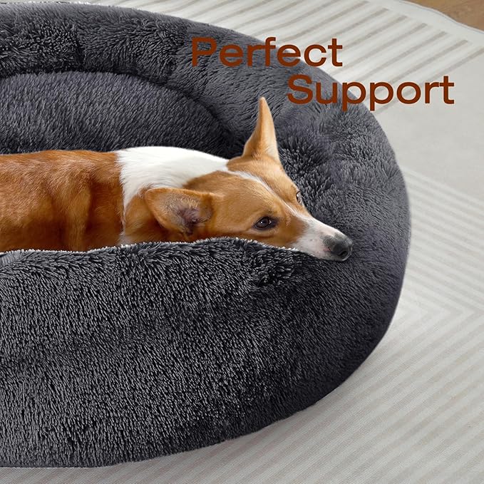 JOLLYVOGUE Dog Beds Large Sized Dog, Calming Anti-Anxiety Dog Bed, Fluffy Donut Cushion for Extra Large Pets (45")