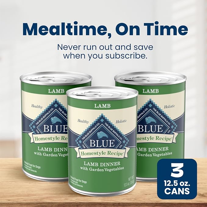 Blue Buffalo Homestyle Recipe Lamb Dinner with Garden Vegetables Natural Wet Dog Food for Adult Dogs, Paté with Natural Ingredients, Vitamins & Minerals, 12.5-oz. Can (3 Count)