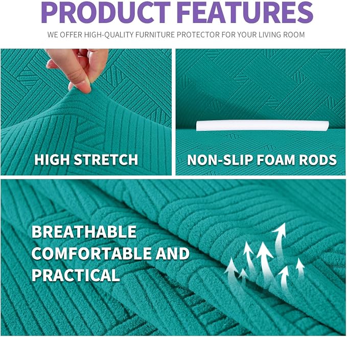 ZNSAYOTX Super Stretch Loveseat Covers (57"-70"), New Striped Love Seat Slipcover, Dogs Pet Friendly Anti-Slip Couch Protector Spandex Durable 2 Seater Fabric Sofa Cover (Loveseat, Peacock Teal)