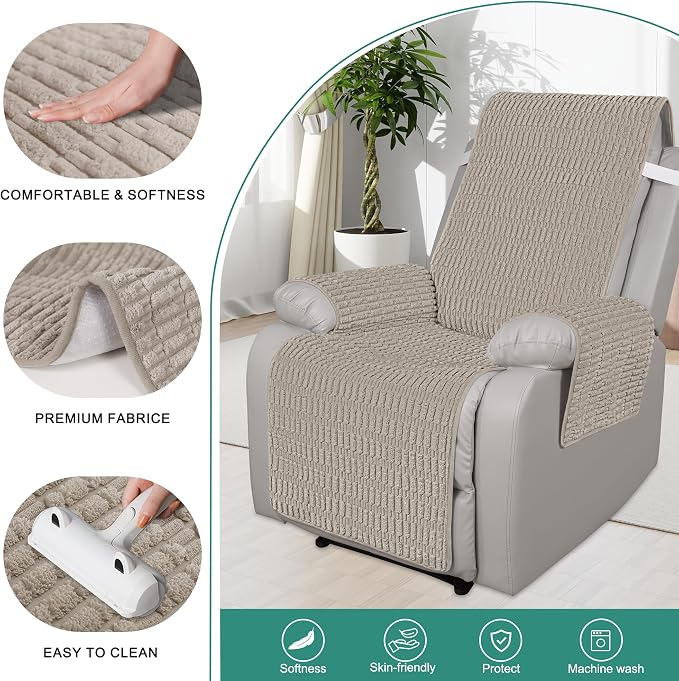 Foxdecor Recliner Chair Covers, Recliner Cover Non-Slip Chair Covers, Washable Recliner Couch Cover Furniture Protector, Cover for Recliner Chair with Elastic Straps. (Brown, 30" W)