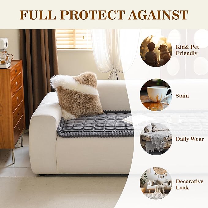 MYSKY HOME Couch Covers for 2 Cushion Sofa, Couch Cover for Dogs, Sofa Covers for Pets Washable, Soft Non-Slip Sofa Slipcovers, Loveseat Couch Covers, Furniture Protector, Dark Grey, 27.6" x 59"