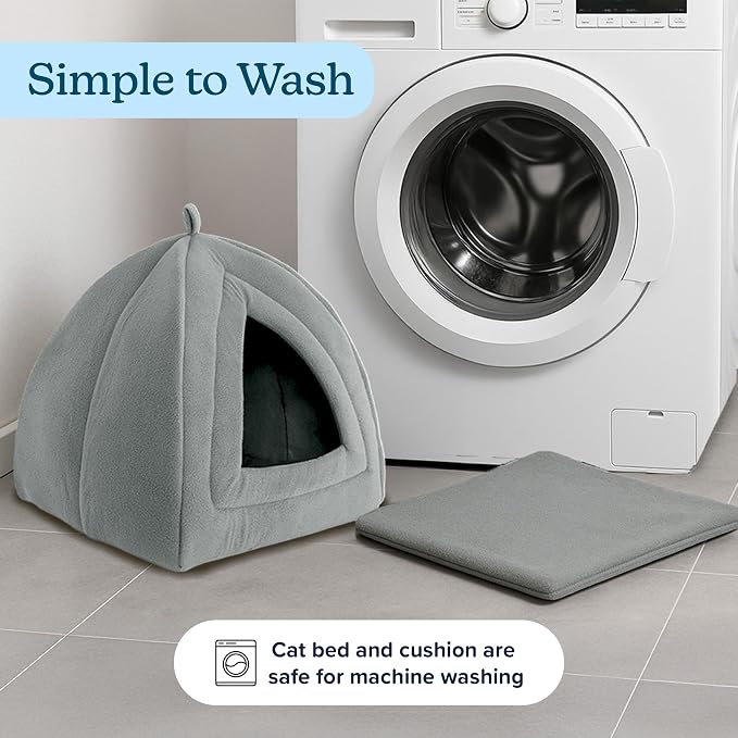 PETMAKER Indoor Cat House with Removable Foam Cushion for Cats, Kittens, Small Dogs & Small Pets, Plush Pet Bed Crate Tent Hideaway with Cozy Soft Interior, Gray Small Animal Sleep & Rest Space