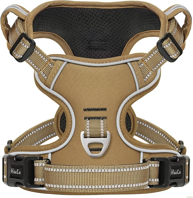HEELE Dog Harness, Dog Harness for Small Medium Large Dogs No Pull Adjustable Padded Reflective Harness with Handle for Walking Training, Brown, XS