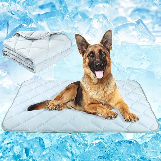 Dog Cooling Mat, Pet Washable Non-Toxic Summer Dogs Cats Cooling Pads Sleeping Kennel Mats Cool Ice Blanket for Indoor & Outdoor Dog Beach Essentials Gray Large