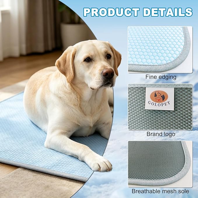 GOLOPET Large Dog Cooling Mat Ice Crystal Heat Dissipation,36x24in | Ice Crystal Structure,Cooling Fabric,Reinforced Design,Non-Slip Bottom