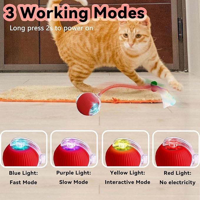 Valentines Day Gifts Speedy 2.0 Tail Interactive Cat Toys for Indoor Cats, Automatic Cat Toy with Elastic Mesh Tail, Electric Rolling Ball on Carpet, Chirping and Motion Activate Cat